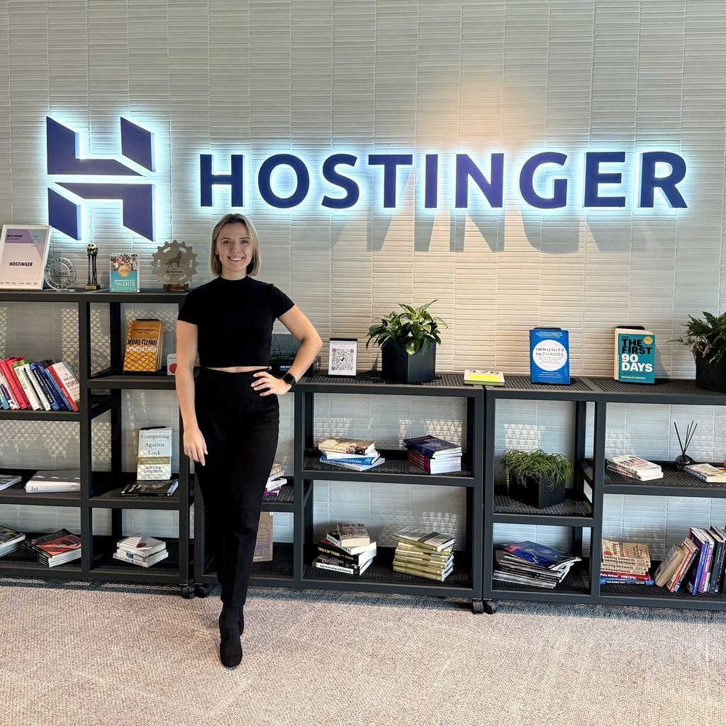 Monika in the Hostinger office lobby