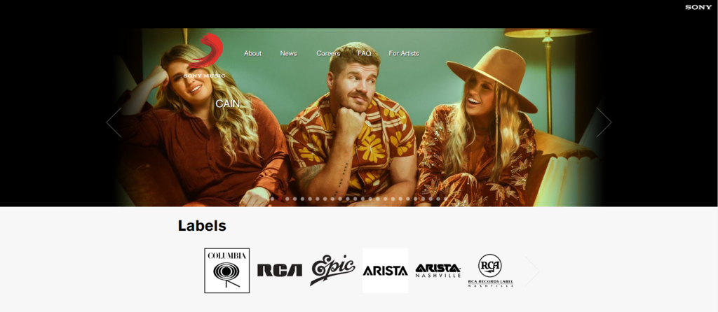 Page d'accueil de Sony Music