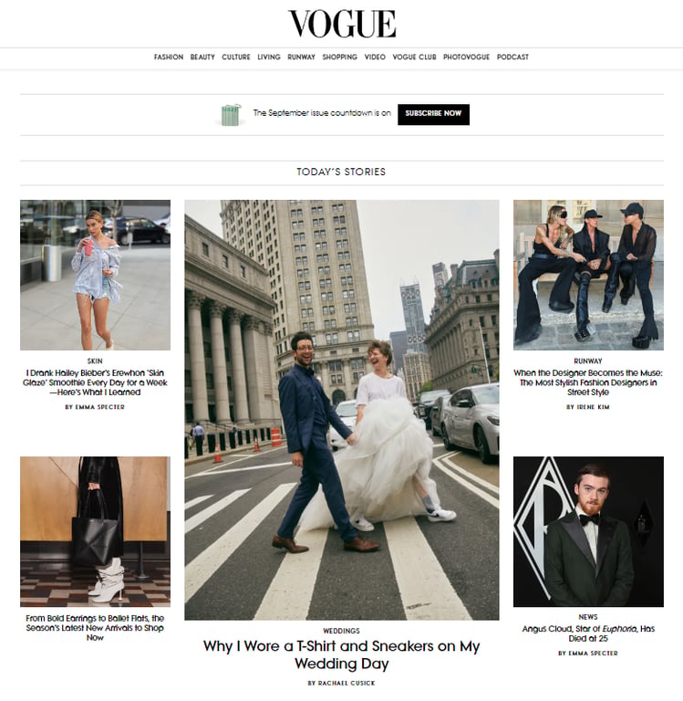 Page-d'accueil-de-Vogue Page d'accueil de Vogue, un magazine américain de style de vie qui utilise WordPress
