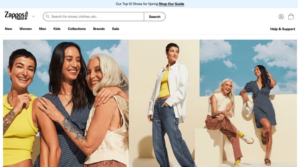 Page d'accueil de Zappos