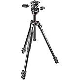Manfrotto 290 Xtra Aluminum 3-Section Tripod Kit with 3-Way Head (MK290XTA3-3WUS), Black