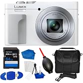 Panasonic TZ99/ZS99 Digital Camera (White) Bundle with 64GB Extreme PRO 200MB/s Memory Card, Gadget Bag/Case, Card Reader, Du