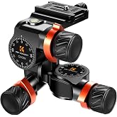 K&F CONCEPT 3-Way Geared Tripod Head, Millimeter Micro-Adjustment, Full CNC Aluminum Alloy Tripod Head, Maximum Load Capacity