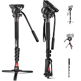 NEEWER Professional Camera Monopod with Feet, 70.5"/179cm Telescopic Portable Aluminum Travel Monopod with Pan Tilt Fluid Hea