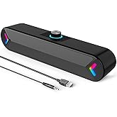 LENRUE Computer Speakers,Wired USB-Powered Sound-bar with 10W Stereo Sound for PC Desktop,Plug-n-Play (A39PRO /Black)