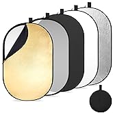 K&F CONCEPT 24" x36”(60x90cm) 5-in-1 Oval Foldable Reflector with Carrying Bag, Gold, Silver, Black, White Reflective Fabric