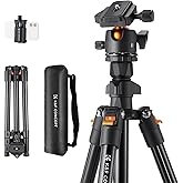 K&F CONCEPT 64 inch/163 cm Camera Tripod,Lightweight Travel Outdoor DSLR Tripods with 360 Degree Ball Head Load Capacity 17.6