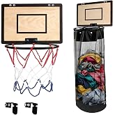 Over the Door Basketball Laundry Basket, 2-in-1 Wooden Basketball Hoop Laundry Hamper, Space Saving Hanging Organizer for Kid