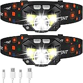 LHKNL Headlamp Flashlight, Lumen Ultra-Light Bright LED Rechargeable Headlight with White Red Light, 2-Pack Waterproof Motion