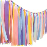 Pastel Rainbow Ribbon Tassel Garland Colorful Fabric Banner Hanging Patry Decoration Backdrop for Baby Shower, Highchair, Bir