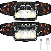 LHKNL Headlamp Rechargeable, Lumen Super Bright Motion Sensor Head Lamp Flashlight,2-Pack Waterproof LED Headlight with White