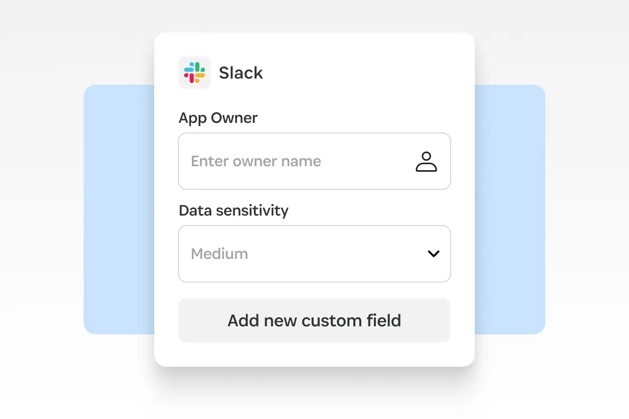 Benutzerdefiniertes Feldformular für die Slack-App in 1Password Trelica, das den Inhaber und die Datenvertraulichkeitsstufe anzeigt