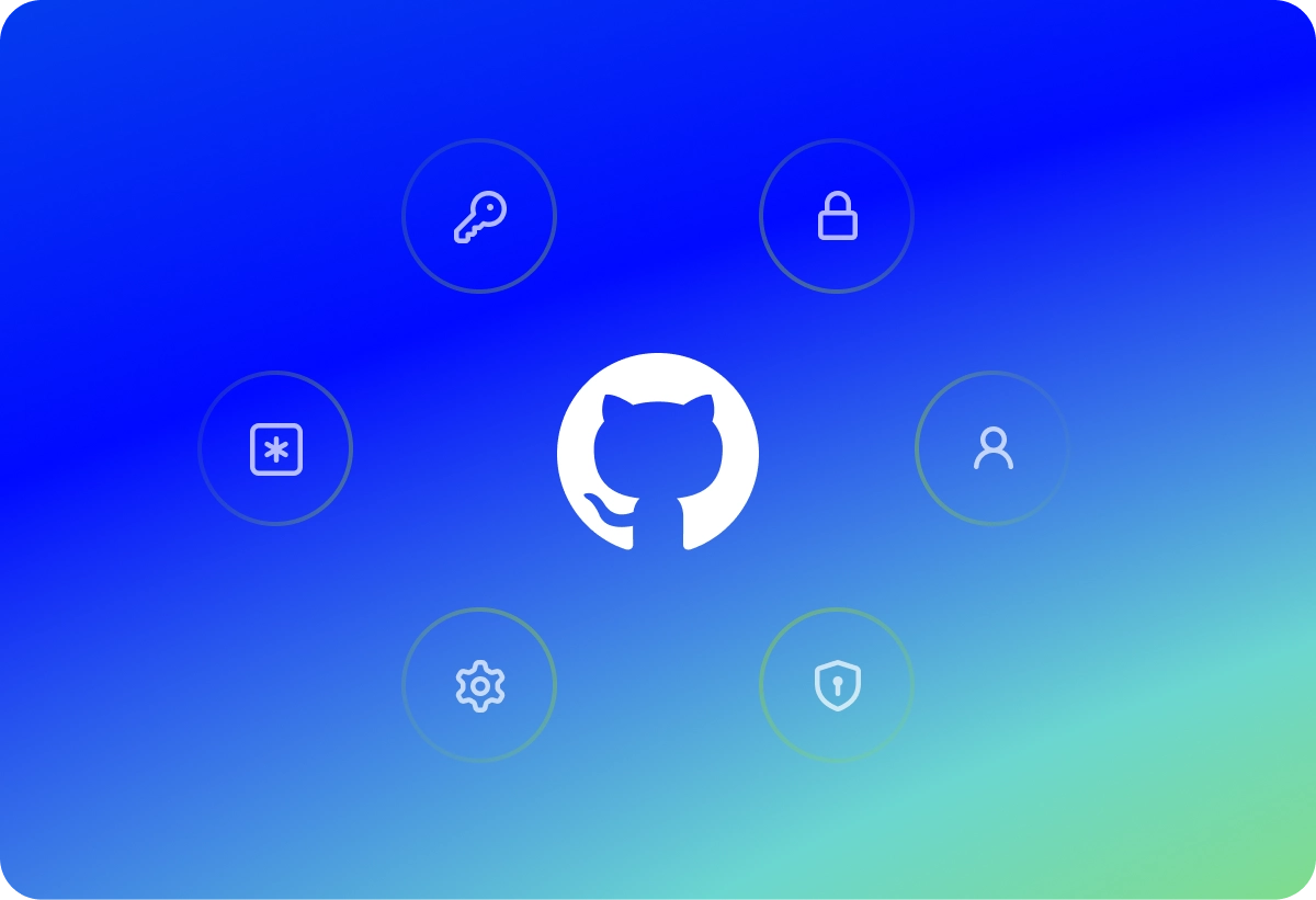 GitHub logo surrounded by security icons