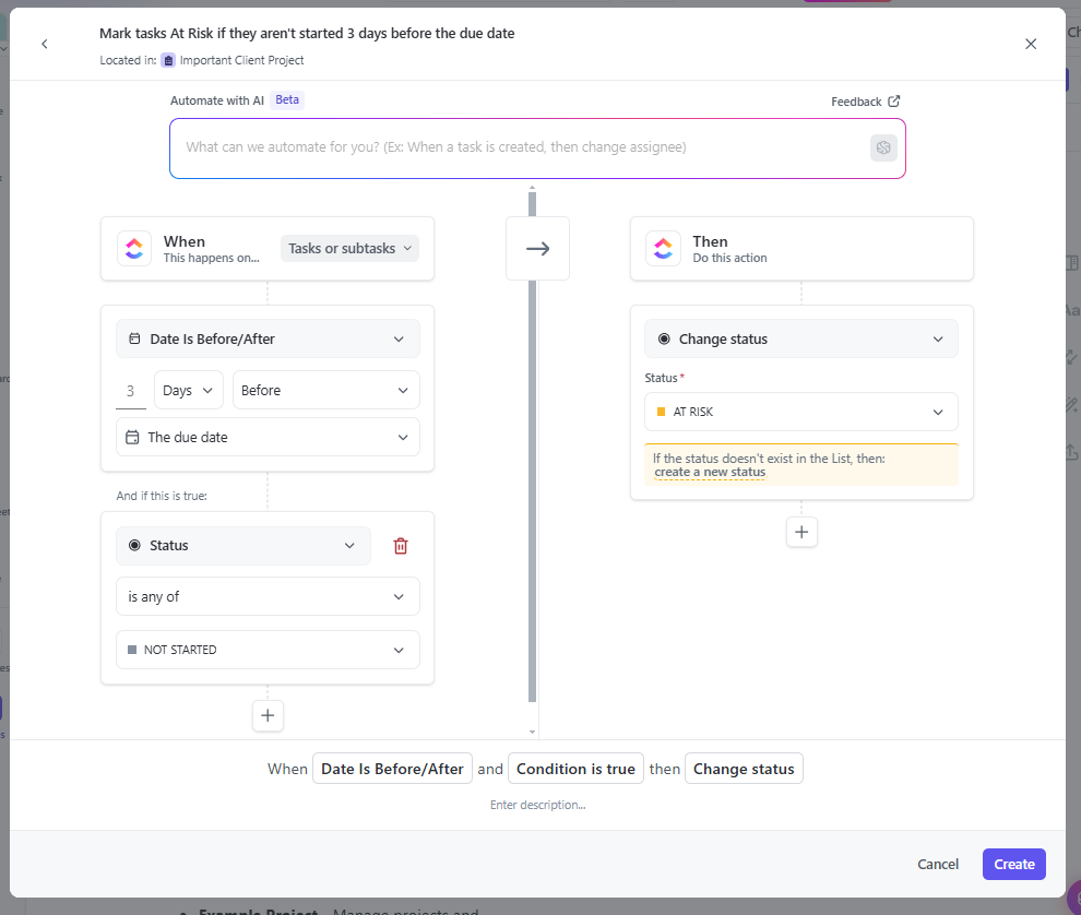 An automation in ClickUp