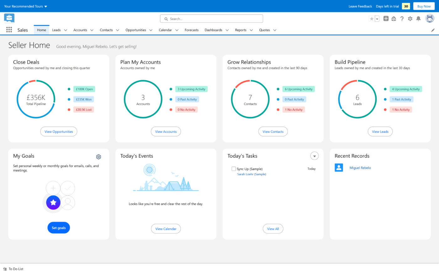 A screenshot of Salesforce Sales Cloud, our pick for the best CRM for extensibility