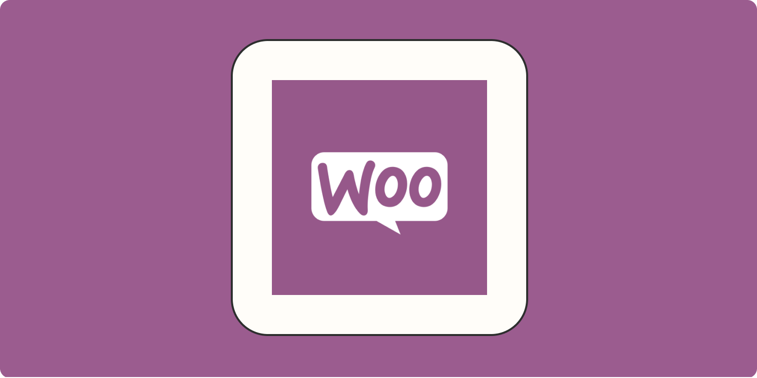 An app tips hero image for WooCommerce featuring the logo in a white square on a purple background.