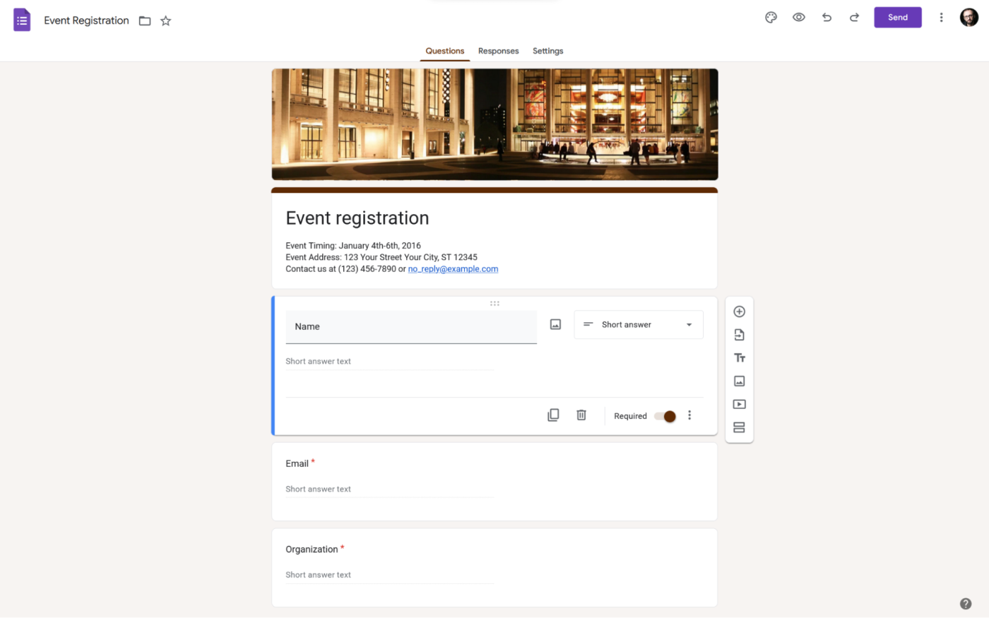 A screenshot of Google Forms, our pick for the best free online form builder