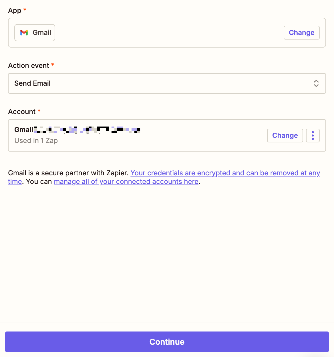 A screenshot of the Gmail step in the Zap Editor.