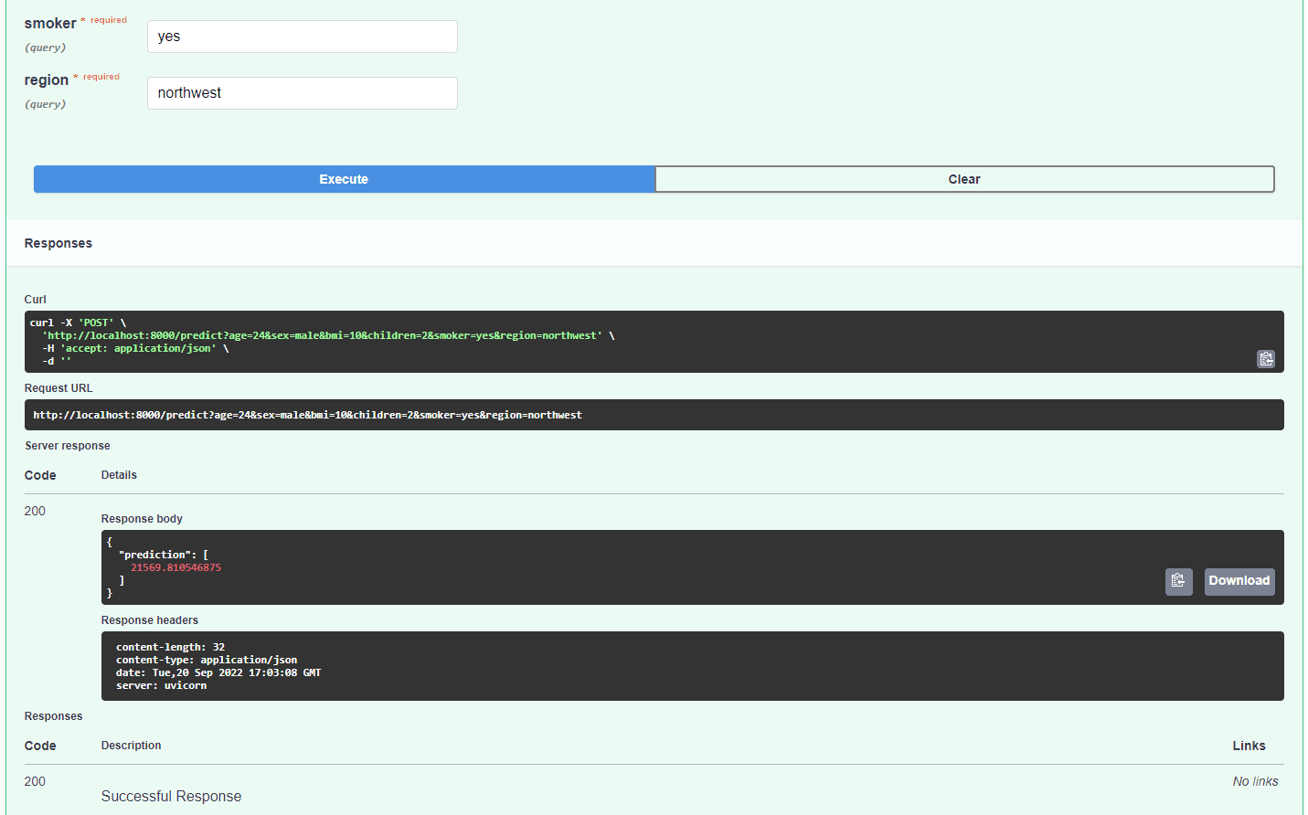 API sur http:::127.0.0.18000:docs