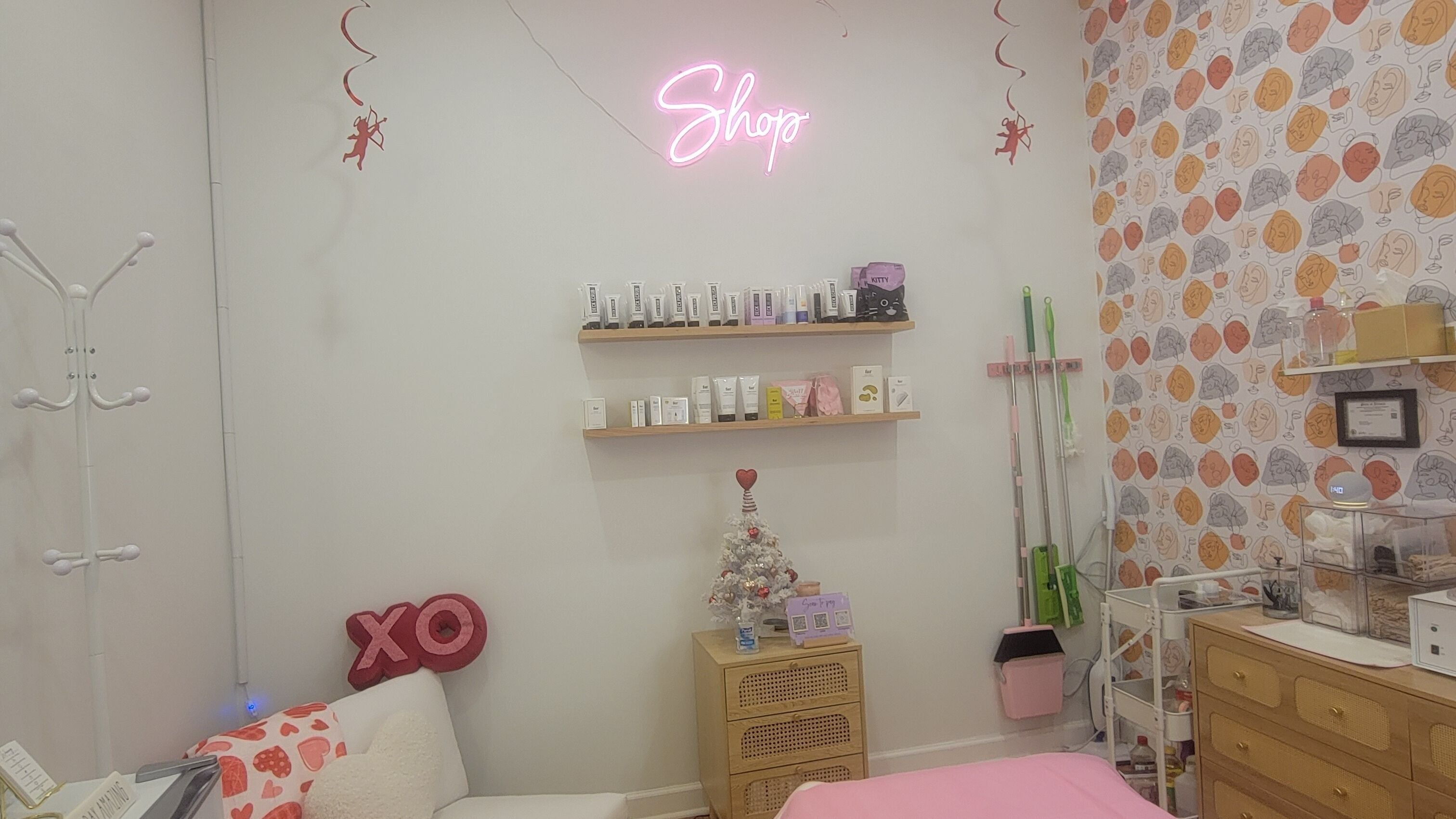 Bea's Beauty product display and cozy decor in Chicago, Illinois, US.