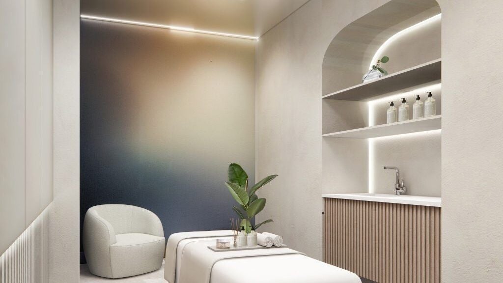 Relax Wellness massage room in Hook, England, GB with calming decor and ambient lighting.