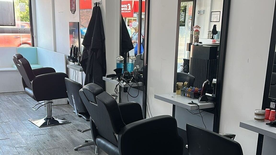 Modern styling stations at Prime Hair, Glasgow, Scotland, GB, offering premium salon services.