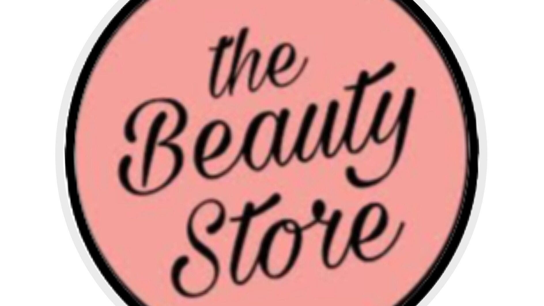 Pink circle logo for The Beauty Store, Glasgow, Scotland, GB.