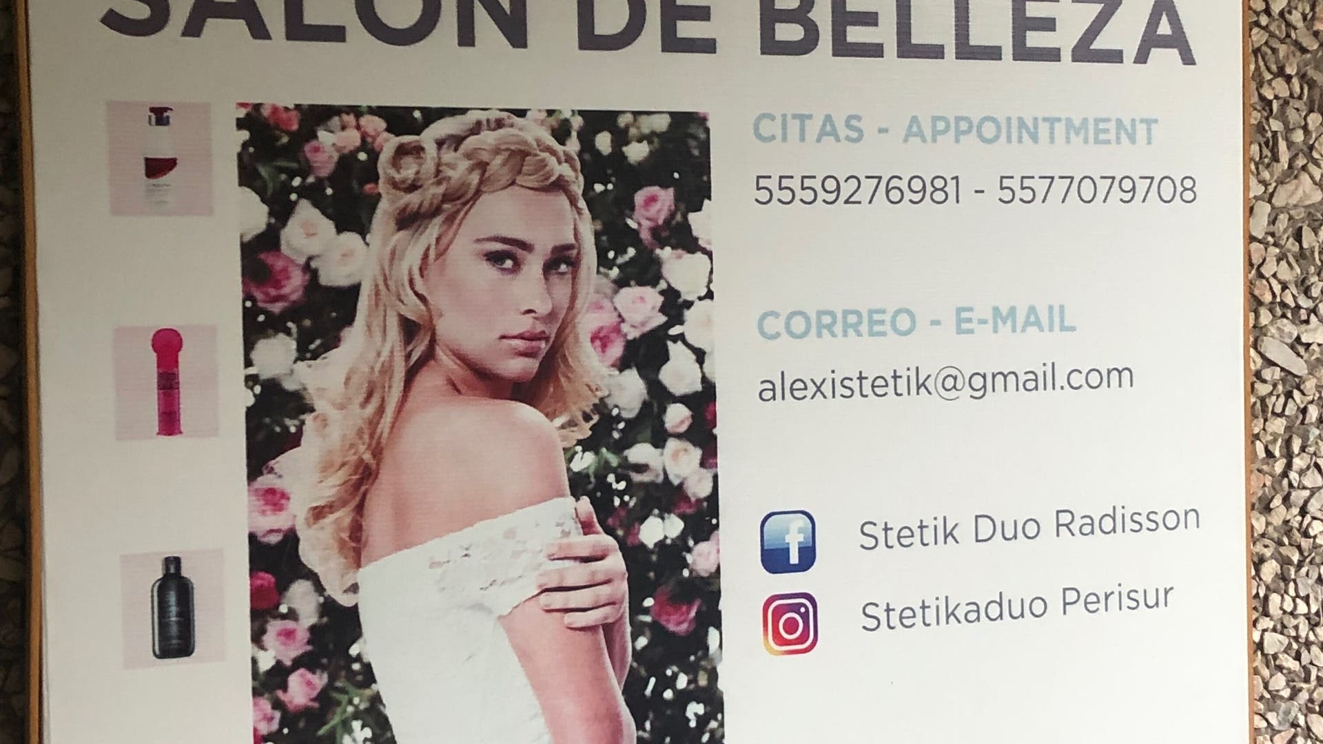 Cartel del salón STETIKDUO RADISSON PERISUR, ubicado en Ciudad De México, destacando belleza y contacto.