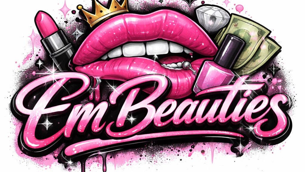 Logo glamour Em'Beauties Fort-de-France, Auvergne-rhône-alpes, FR avec lèvres roses et couronne dorée.