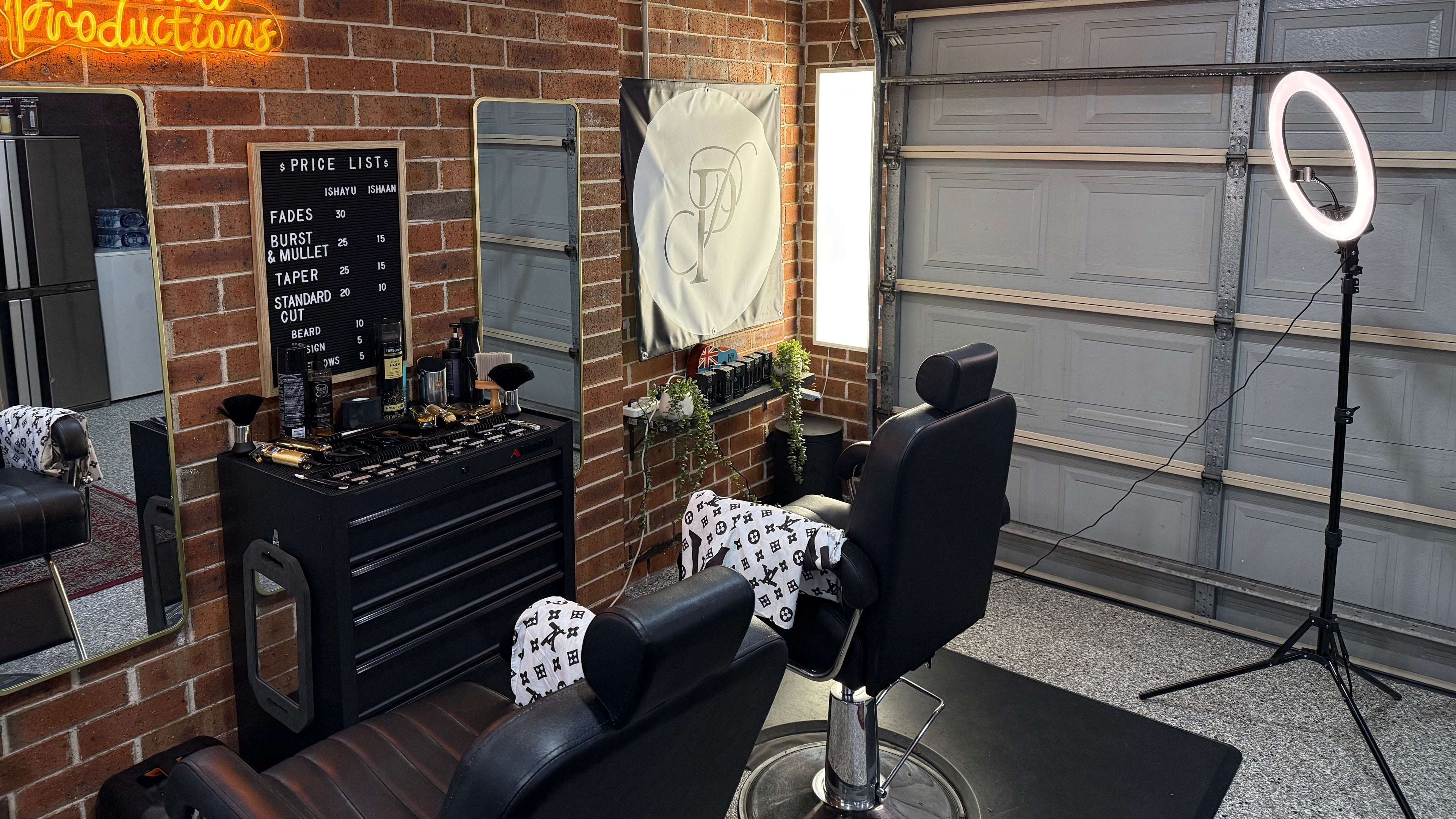 Modern salon inside Prasad Productions, Prestons New South Wales AU, featuring stylish chairs and equipment.
