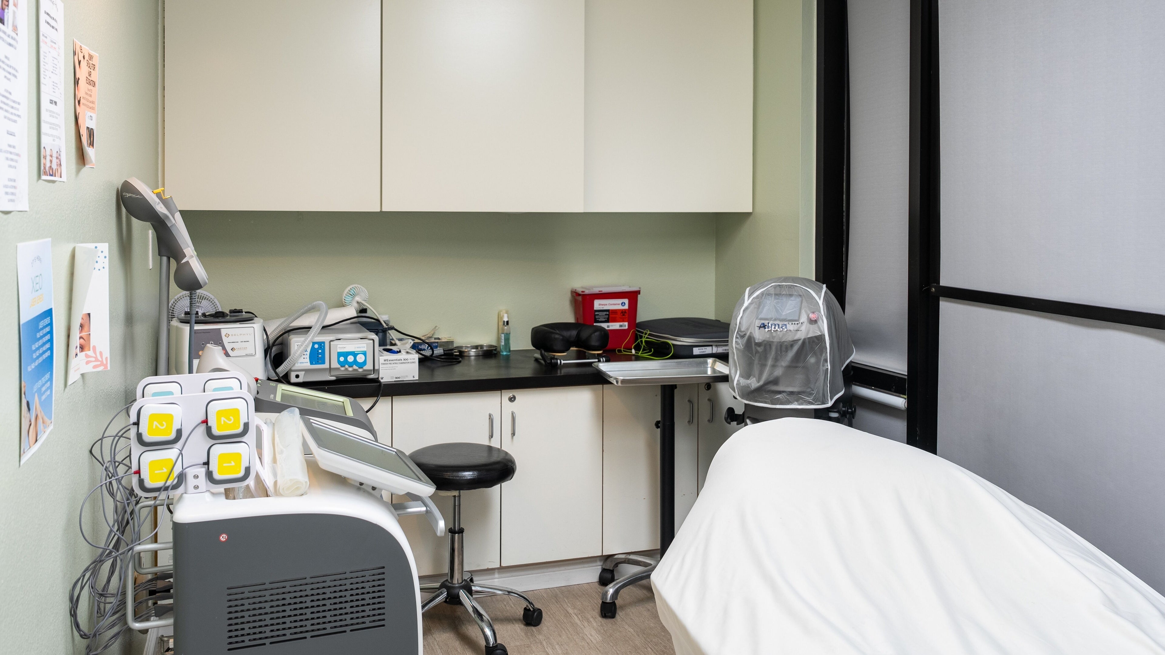 Modern therapy room at Bamboo Leaf Holistic Medi Spa, Upland, California, US, featuring advanced equipment.