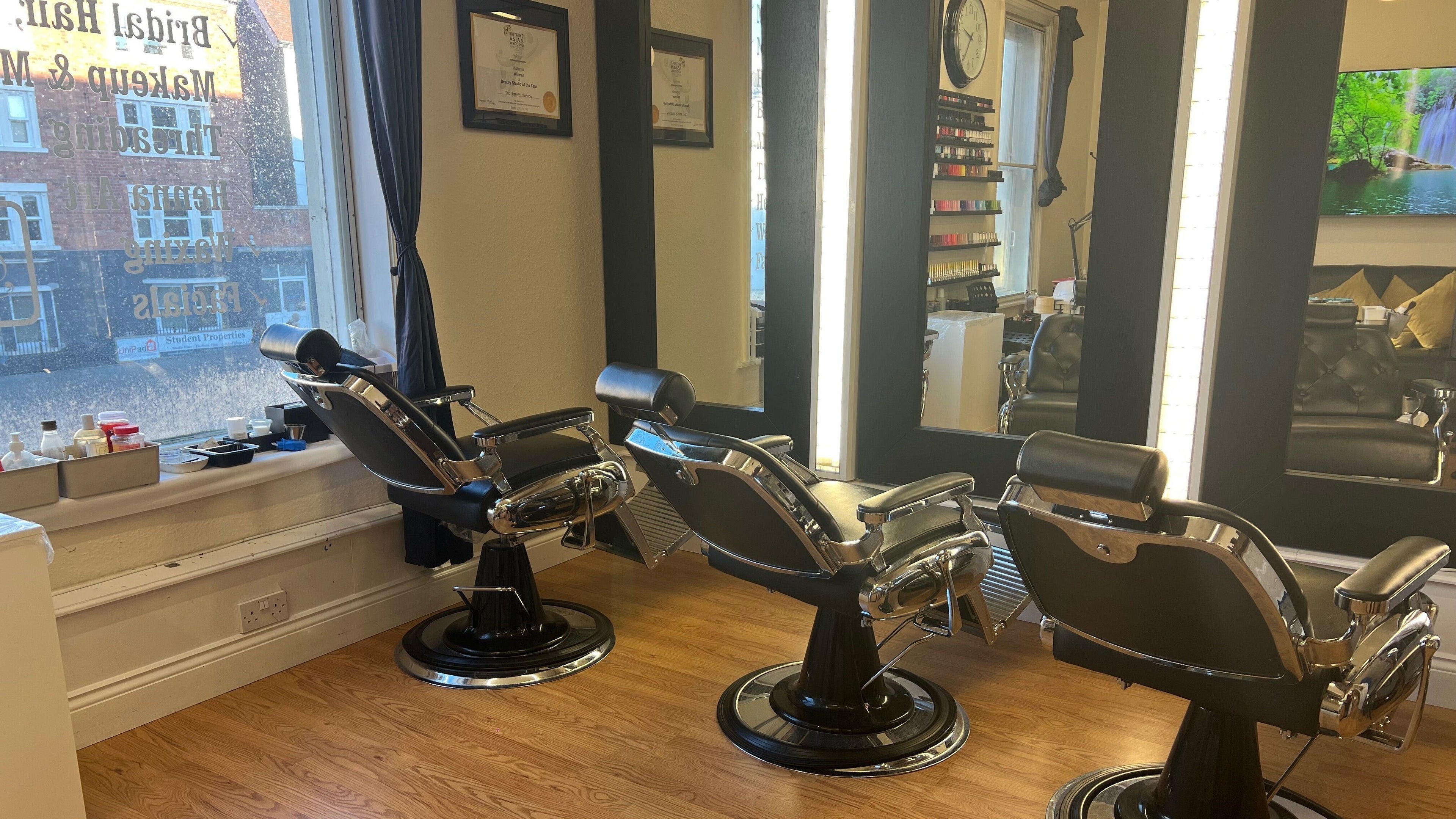 Luxurious salon chairs at The Beauty Refinery in Leicester, England, GB, offering premium beauty services.