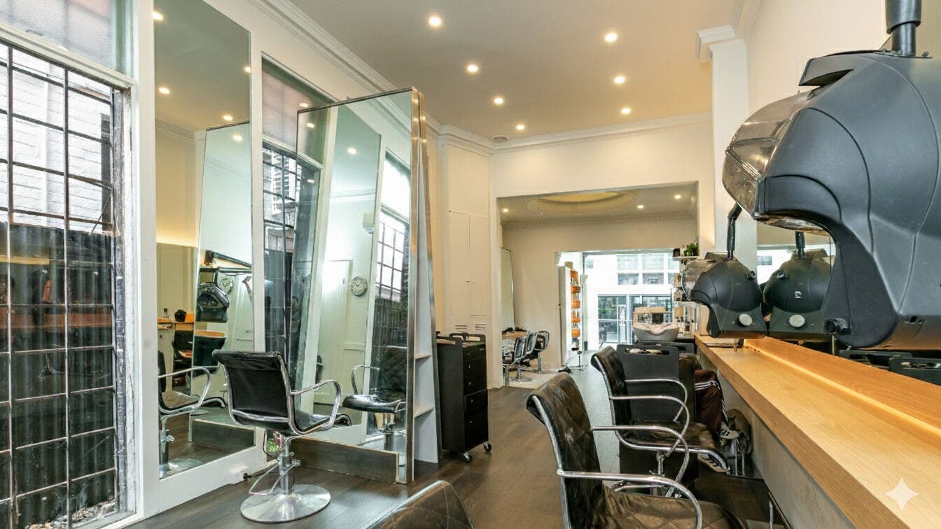 Chic interior of Shibui salon in Melbourne, Victoria, AU, featuring modern chairs and styling stations.