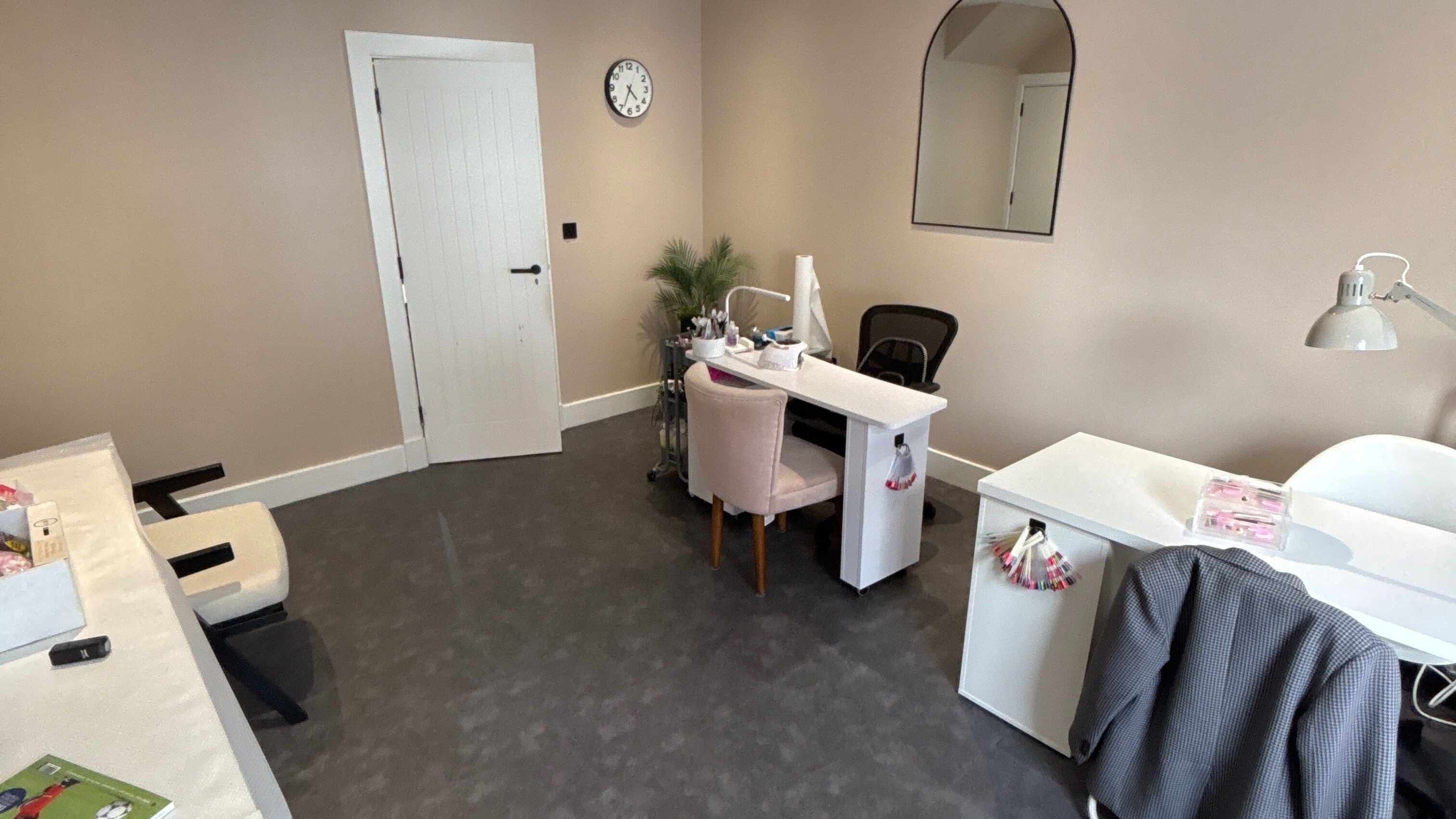 Elegant nail salon setup at Beyond Beauty & co, Ayr, Scotland, GB, showcasing a sleek, modern design.