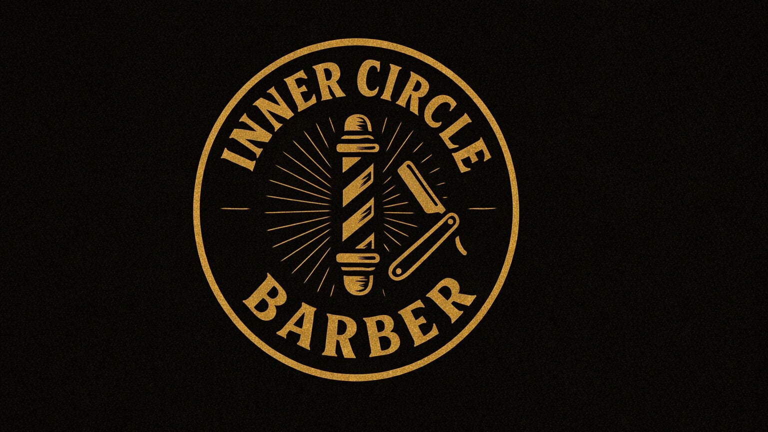Inner Circle Barbershop logo in gold, Mesa, Arizona. Classic barber pole and razor imagery.