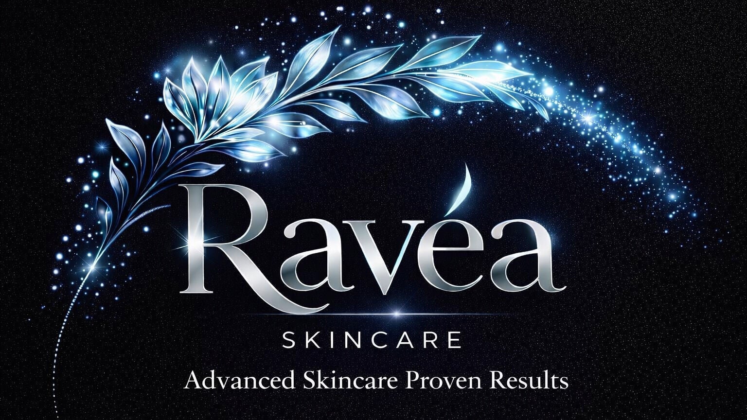 Elegant Ravea Skincare logo with luminous leaves in White Plains, New York, US.