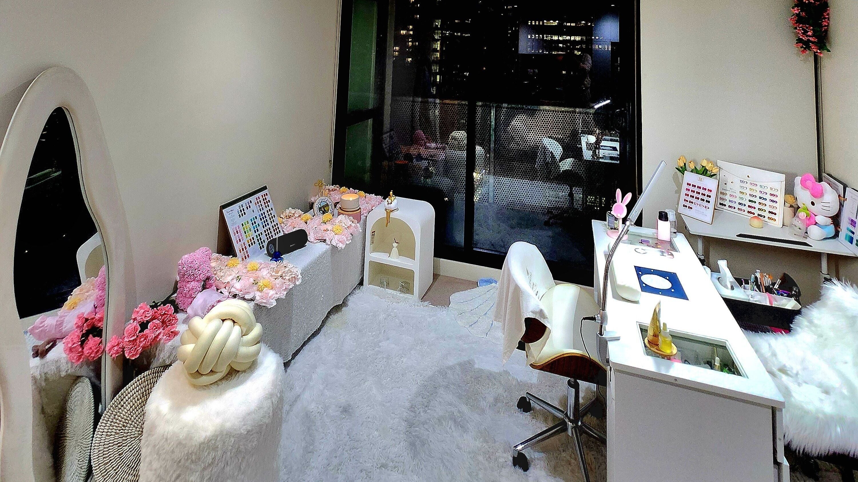 Cozy nail salon interior at NailxSejal in Melbourne, Victoria, AU with stylish decor and elegant workstations.