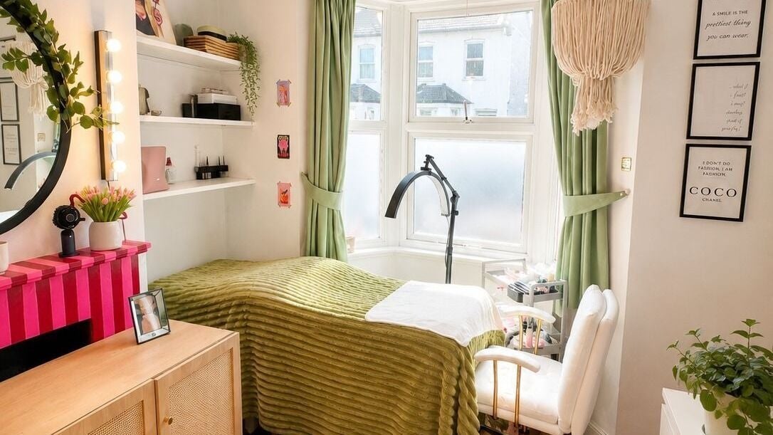 Cozy treatment room at Cami_beautyart SE LONDON • HITHER GREEN, London, England, GB with modern interior and green accents.