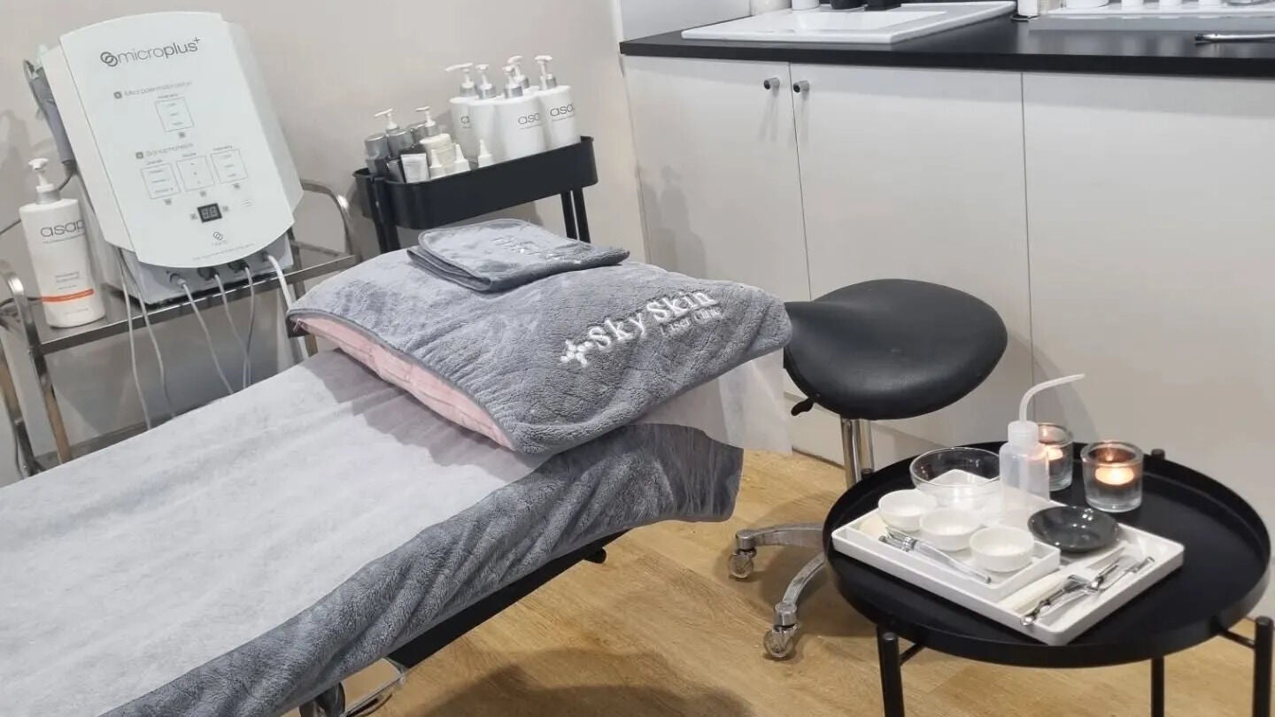 Luxurious treatment room at Sky Skin Cosmetics Clinic in Surrey Hills, VIC, AU featuring spa essentials.