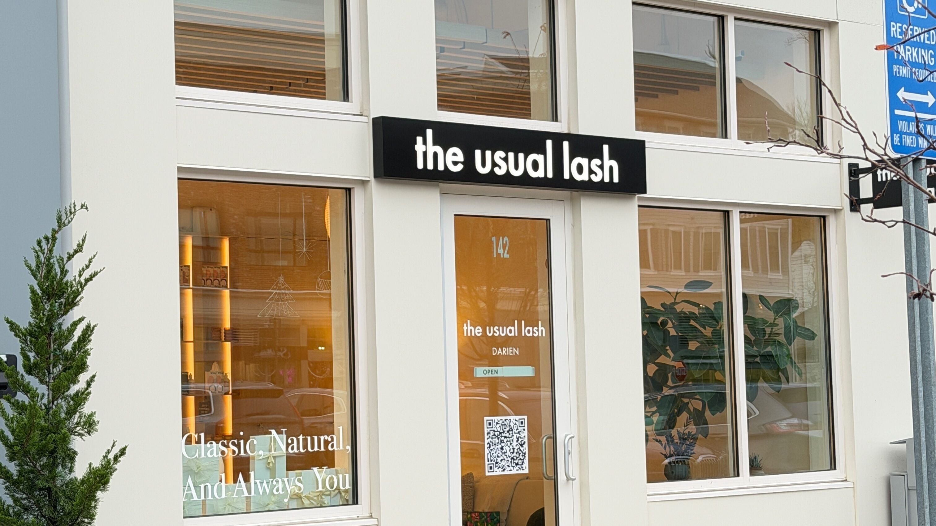 Front entrance of The Usual Lash - Darien, located in Darien, Connecticut, US, showcasing modern design.