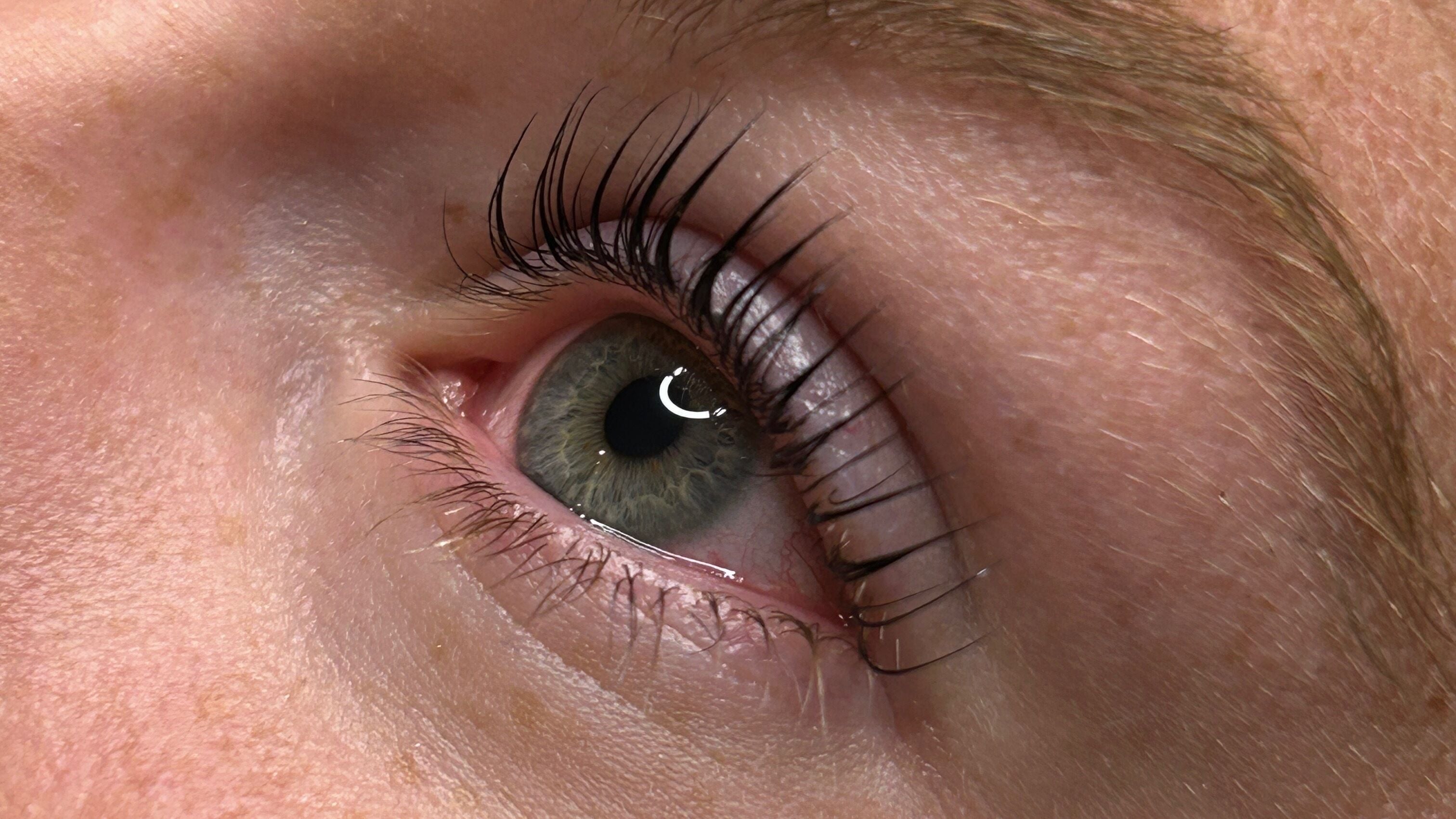 Close-up of elegantly lifted lashes at Lash Lift Goddess in Burnaby, British Columbia, CA.
