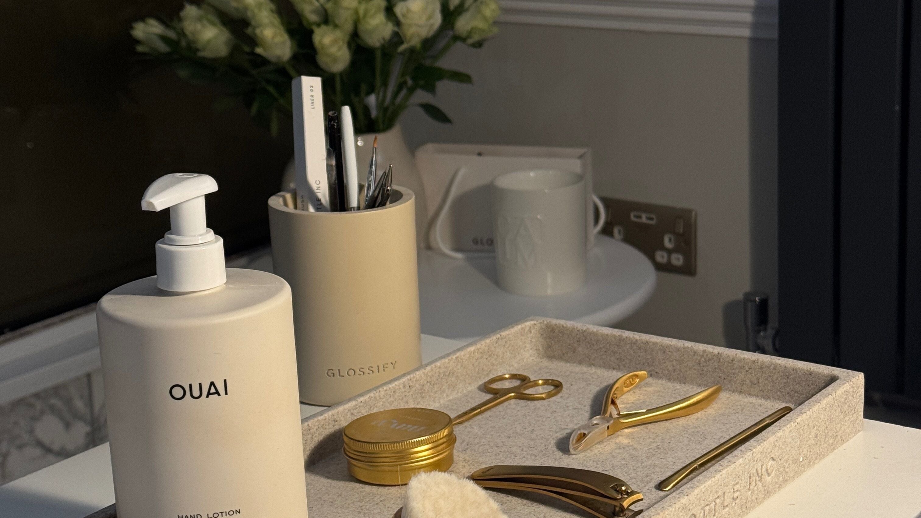 Elegant manicure tools and lotion at Nails by Lana Grace, Bromley, England, GB, enhancing beauty treatments.