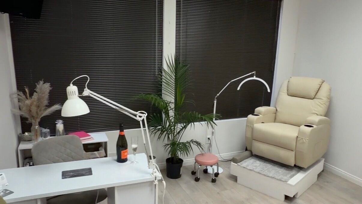 Elegant spa chair and manicure desk at Nail Territory Studio, Los Angeles, California, US.