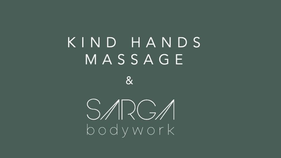 Kind Hands Massage & Sarga Bodywork logo in Brighton And Hove, England, GB, on a calming green background.