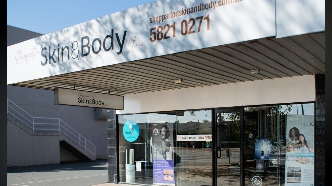 Front entrance of Shepparton Skin and Body Clinic located in Shepparton, Victoria, AU, showcasing modern signage.