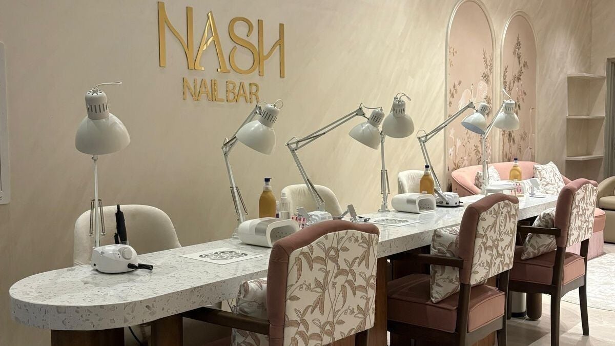 Elegant nail service setup at Nash & More, Jeddah, Makkah, SA with stylish decor and comfortable seating.