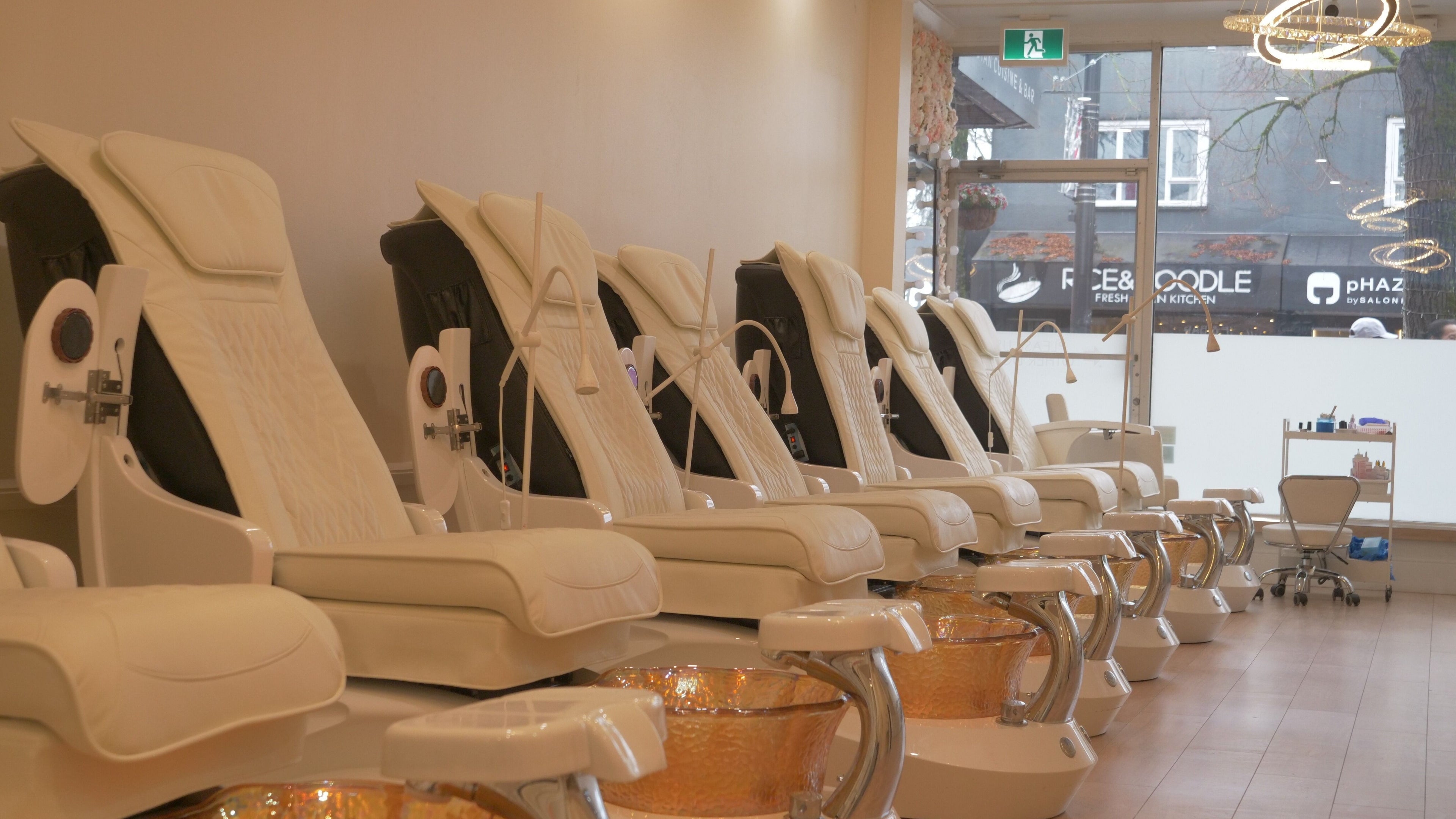 Comfortable pedicure chairs at Sugar Nails and Lashes - Kitsilano, Vancouver, BC, CA.