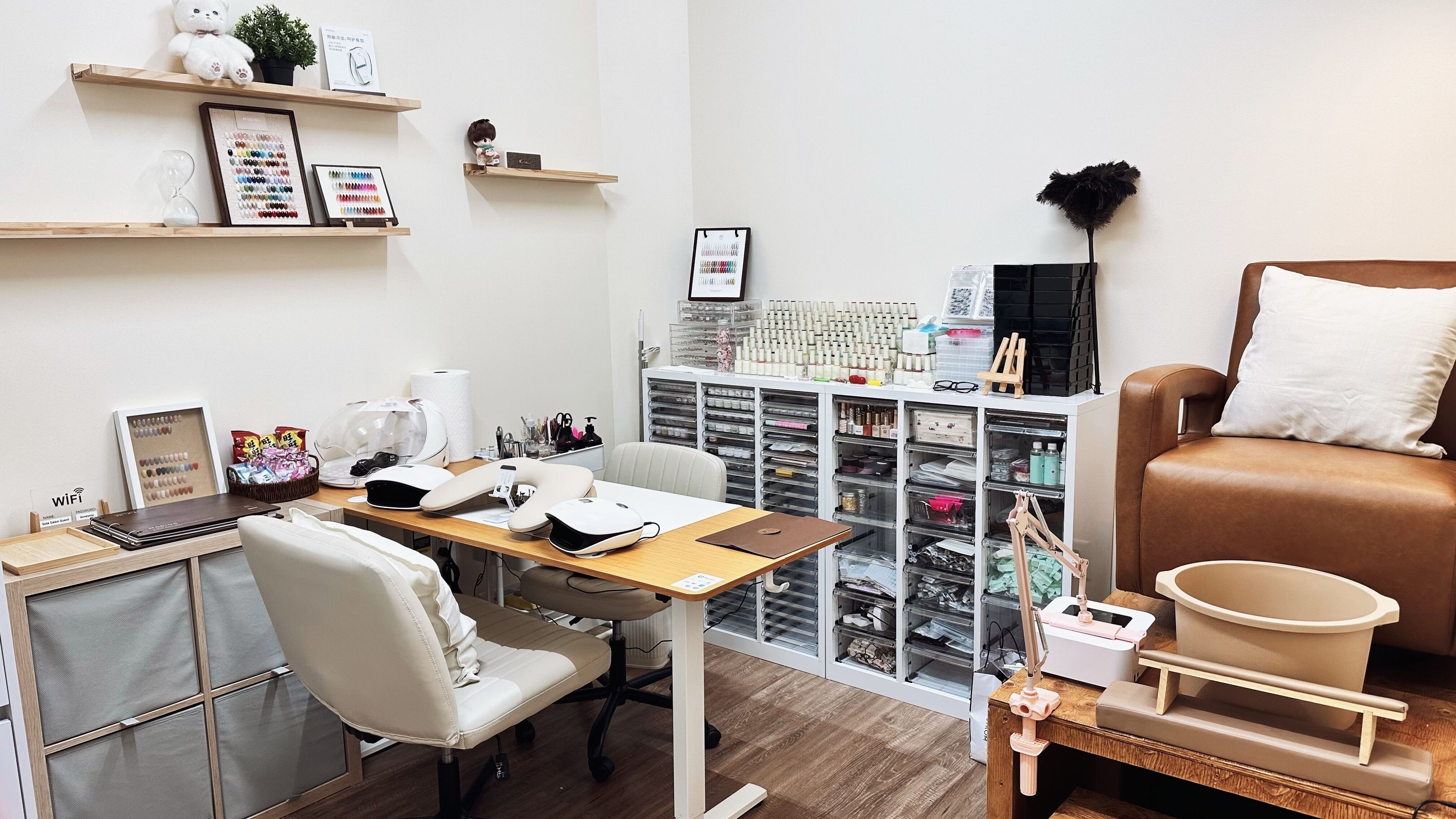 Modern nail studio at One Drop Studio in Arcadia, California, US, featuring manicure and pedicure stations.