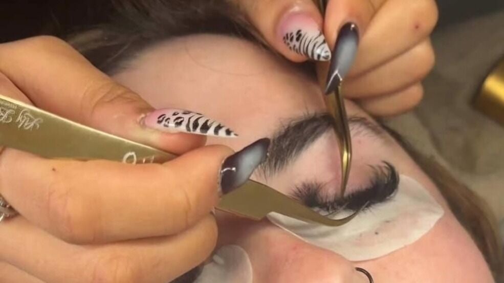 Close-up of eyelash extension application at Souvelle.co, Melbourne, Victoria, AU.