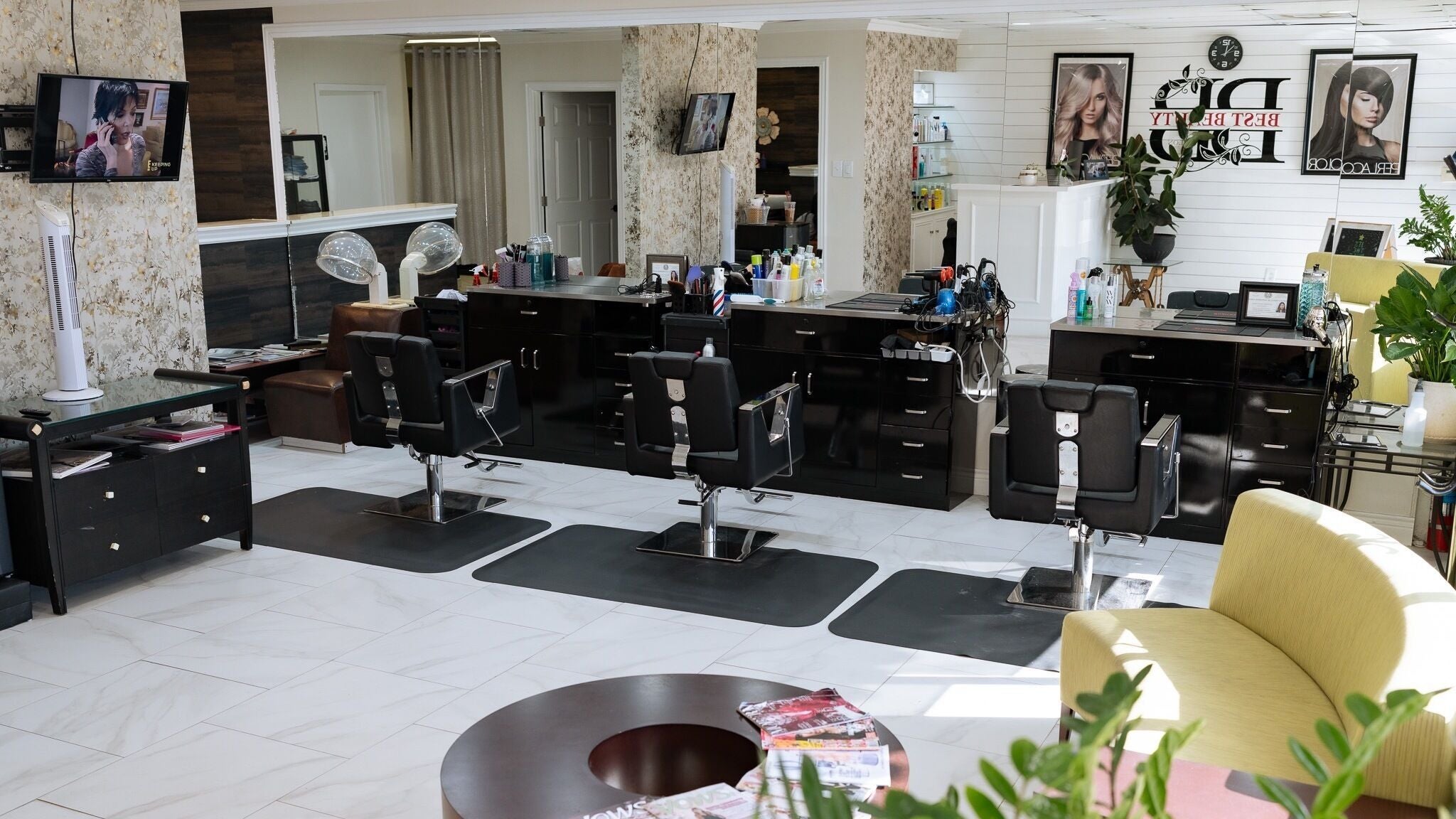 Elegant interior of Best Beauty Salon in Spring, Texas, US with stylish furnishings and modern equipment.